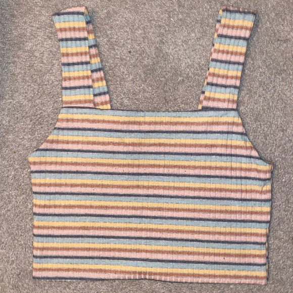 American Eagle Stripped Square Neck Cropped Multicolour Top | Size: M - Picture 1 of 4
